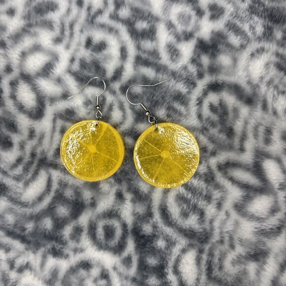 Women Cute Lemon Orange Fruit Dangle Drop Earrings Acrylic Fun Jewelry Yellow - Picture 2 of 3